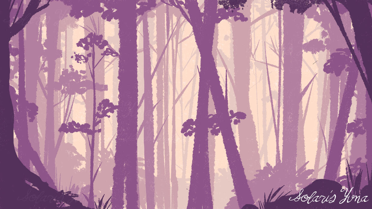 Hour background exploration of a distant forest using a set color palette.