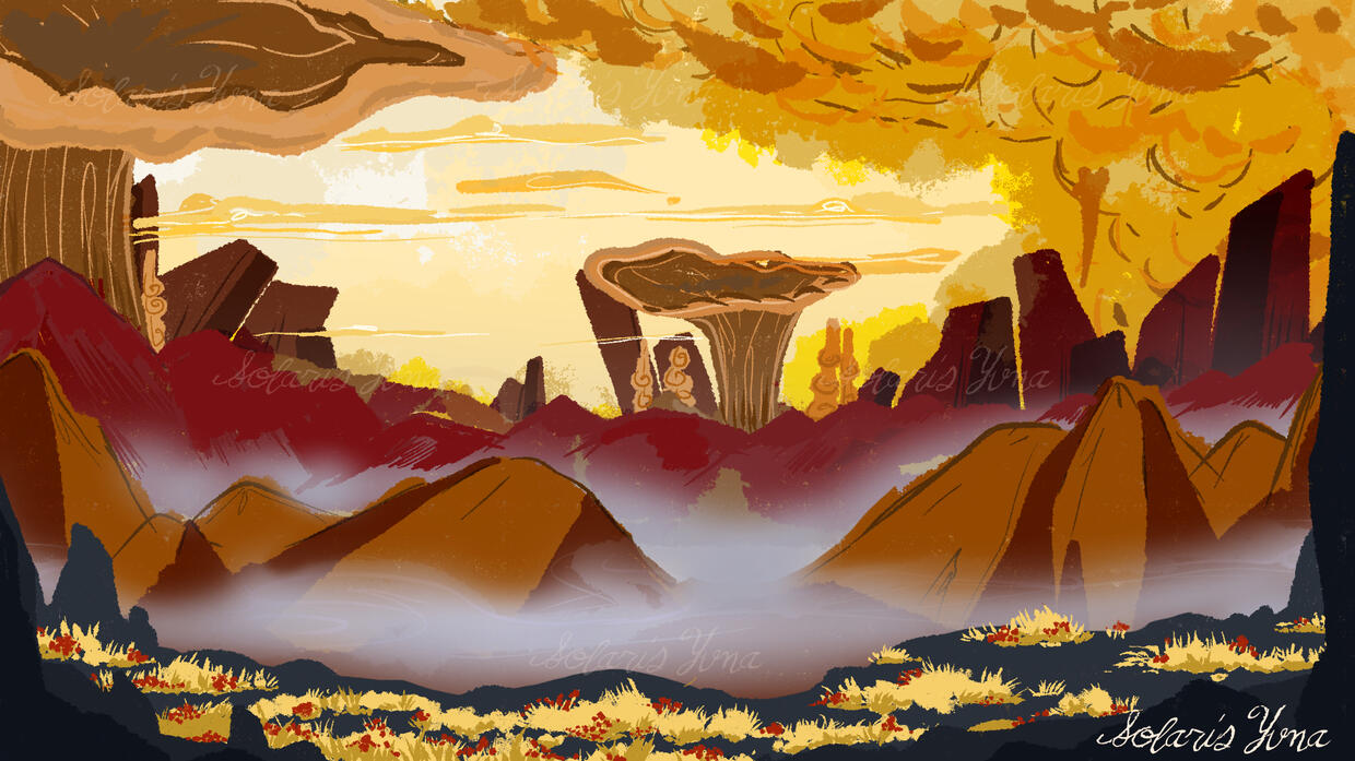 A depiction of a scifi scifi mushroom desert for an upcoming stage for project shootlanzer.